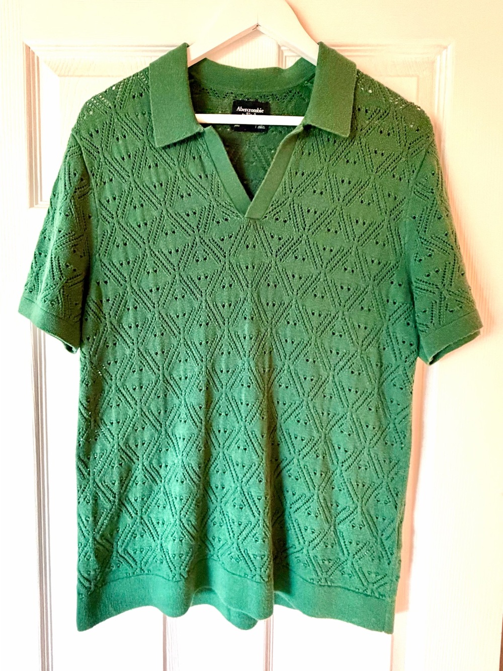 Abercrombie & Fitch Men's Green Open-Placket Knit Polo